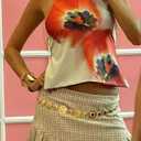 Sunloudy Women Halter Mock Neck Tank Tops Sleeveless Backless Floral Print Top Trendy Open Back Going Out Camisole(Ivory,Small) (S)