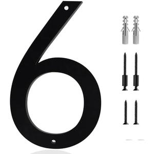 10 Inch Modern House Number 6 Flush or Floating Mount Frosted Matte Black Acrylic Visible Address Number for Home Weatherproof Door Porch Exterior Floating House Easy Installation With Screw Set No.6