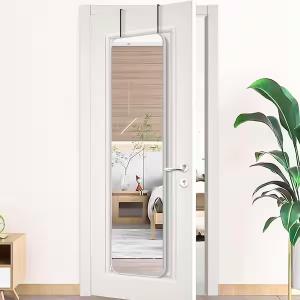 Vlsrka 47"x14" Full Length Mirror Over The Door Mirror Wall Mounted Mirror Full Body Mirror, Back of Door Hanging Mirror for Bedroom Living Room Closet, Round Corner, White