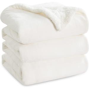 Bedsure GentleSoft Sherpa Fleece Blanket Queen Size for Bed, Non-Heated, Thick and Warm Throw for Women and Men, Soft Fuzzy Plush Queen Blanket for Winter, White, 90x90 Inches