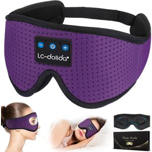 LC-dolida Sleep Headphones, Sleep Mask Bluetooth Wireless Music Eye Mask, Sleeping Headphones for Side Sleepers Sleep Mask with Bluetooth Headphones Ultra-Thin Stereo Speakers Perfect for Sleeping (Elegant Purple)