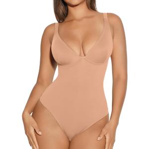 FeelinGirl Shapewear Bodysuits for Women Tummy Control Body Suits Deep V Neck Thong Body Shaper (Large, Sand) FeelinGirl Shapewear Bodysuits for Women Tummy Control Body Suits Deep V Neck Thong Body Shaper (Large, Sand)