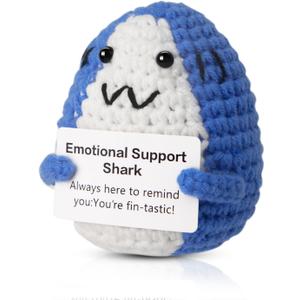 2 x ddLUCK Positive Gifts for Women Men, Birthday Graduation Teacher Appreciation Gifts for Girls Friends Teens Coworker, Emotional Inspirational Support Cheer Up Handmade Crochet Shark Office Desk Decor