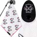 Magnetic Golf Towel Supporting Breast Cancer Research | 10% Profit Donation | 29 Waffle Microfiber | Removable High-Strength Magnet | Ultra Absorbent | Durable for Clubs & Balls (White/Pink)