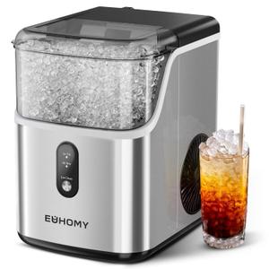 EUHOMY Nugget Ice Makers Countertop, Pebble Ice Maker Machine with 34lbs/24H Soft Ice, Self-Cleaning Sonic Ice Maker with Ice Scoop&Basket, Pellet Ice Maker for Home/Kitchen/Office(Stainless Steels) (Silver)