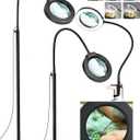 10X Magnifying Glass with Light and Stand, 3-in-1 LED 5 Color Modes Stepless Dimmable Magnifying Floor Lamp24" Flexible Gooseneck Lighted Magnifier for Reading,Close Work,Sewing,Crafts,Esthetican
