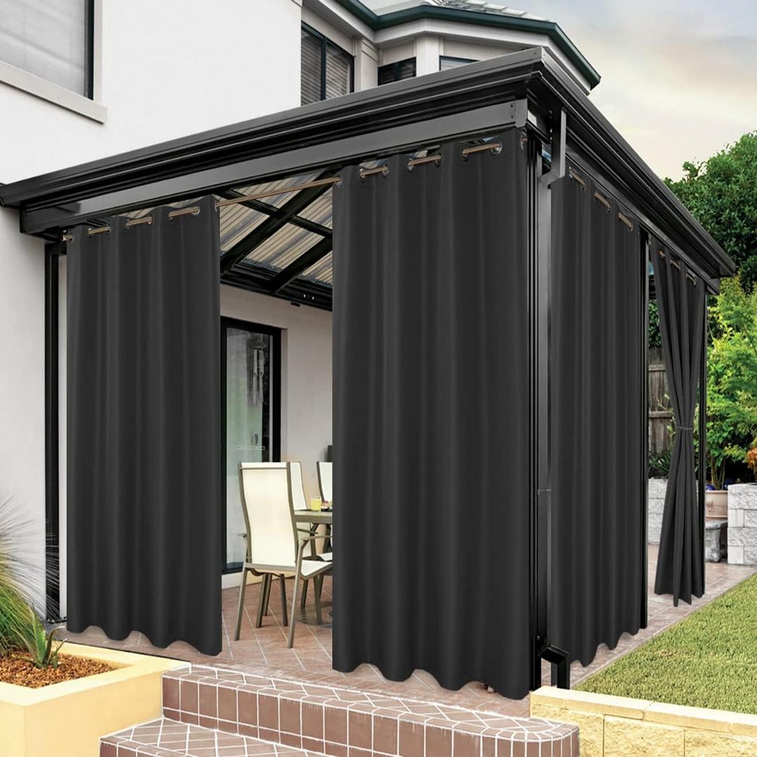 BONZER Outdoor Waterproof Curtains for Patio Privacy Grommet Light Filtering Outside Curtains for Gazebo, Porch, Pergola, Pavilion, 1 Panel, 54W x 84L inch, Charcoal
