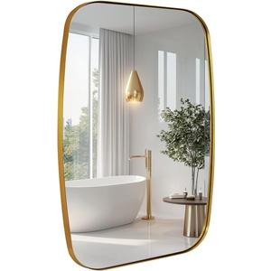 ANDY STAR Gold Oblong Mirror, 32x40 Inch Gold Oval Mirror for Bathroom with Stainless Steel Metal Frame, Wall Mouned for Bathroom, Living Room, Entryway