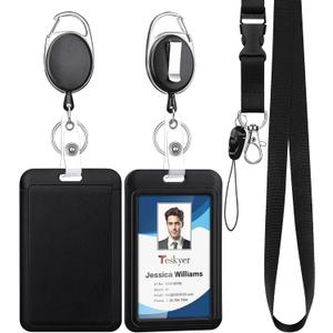 Teskyer Lanyards for ID Badges Set, 2 ID Badge Holder with 2 Heavy Duty Badge Reel and 1 Detachable Lanyard for Office School Work Name Badges - 5 PCS