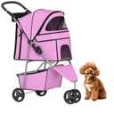BestPet | 3-Wheel Pet Stroller | Pink | Foldable Dog and Cat Stroller | Breathable Mesh | Lightweight, Waterproof Travel Carrier with Cup Holder & Storage Basket | for Daily Walks & Outdoor Use