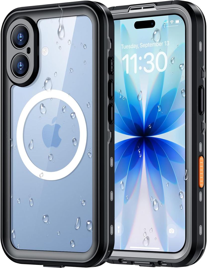Red2Fire for iPhone 17 Case Waterproof, [Built-in Screen Protector & Camera Protector][Compatible with MagSafe][Full Body Shockproof][IP68 Waterproof][Dustproof] Phone Case 6.3" Black/Clear