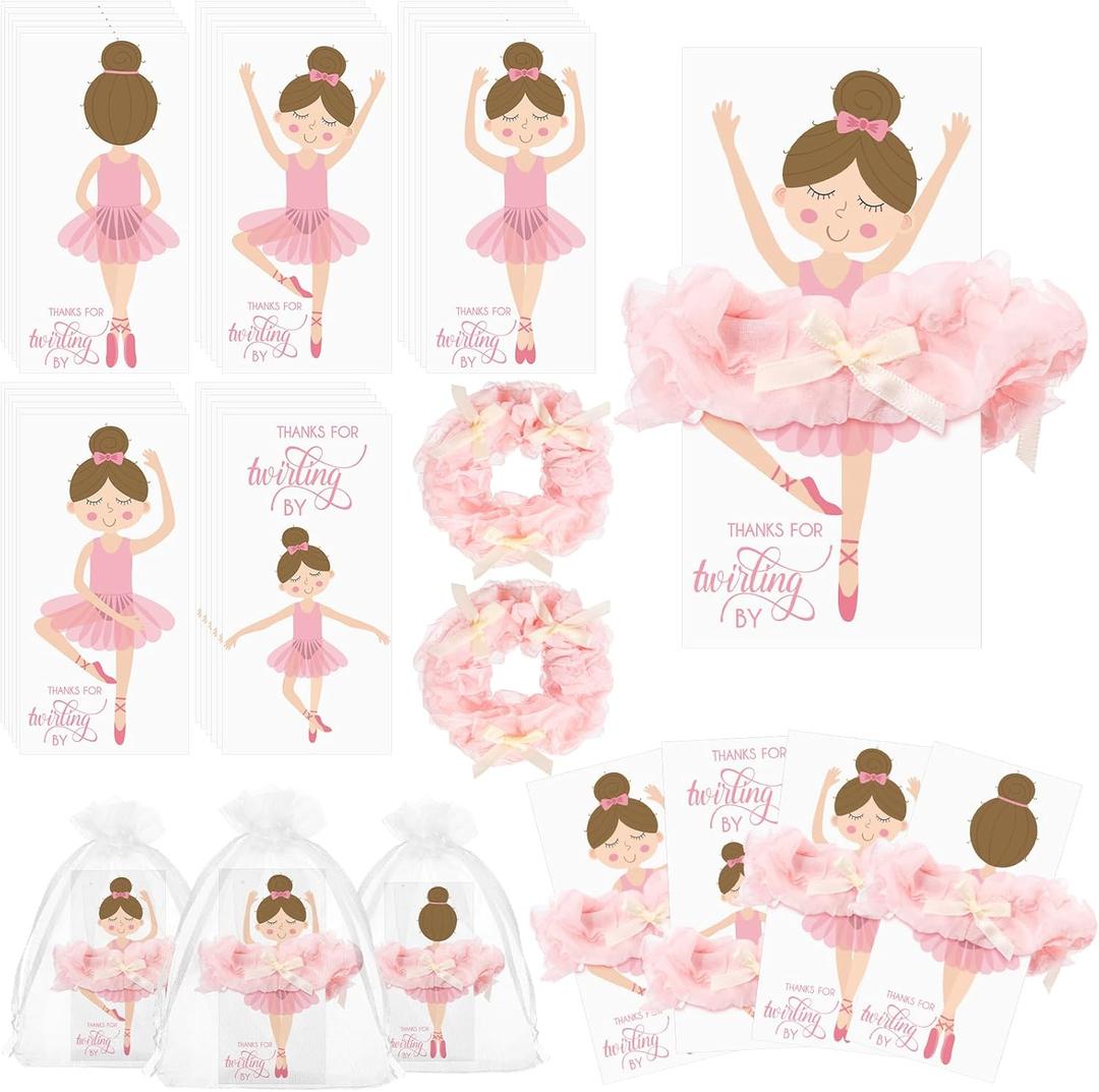 Yinkin 30 Sets Ballerina Party Favors for Girls Include Pink Lace Hair Ties Scrunchies with Bow Ballet Thank You Cards Dance Recital Gifts Ballerina Birthday Party Favors