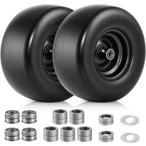 2 PCS 136.50-6 Flat Free Lawn Mower Tires and Wheel, Solid Smooth Tread Tire, 13x6.50-6 Zero Turn Mower Front Tires for Commercial Garden Lawn, with 3/4" & 5/8" Bearings, 4"- 8.2" Centered Hub