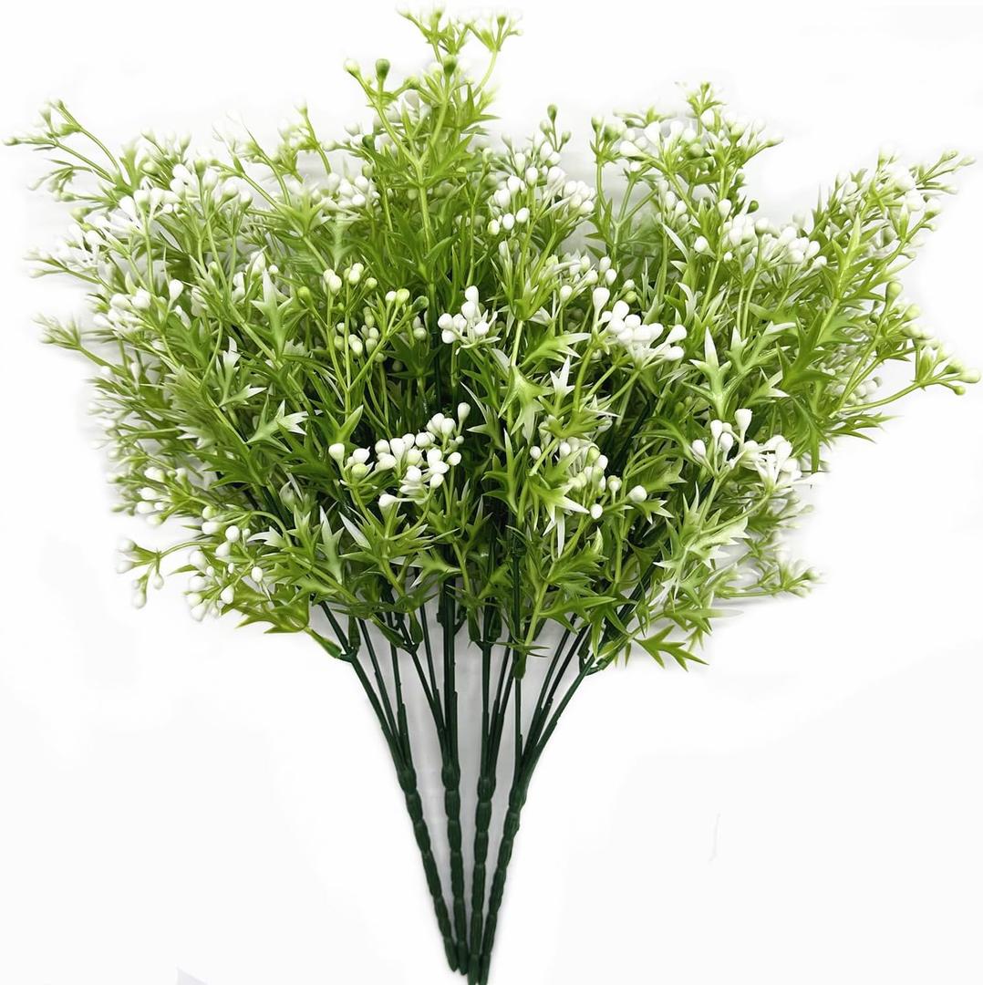 Artificial Plants, Fake Gypsophila Shrubs Plastic Pearl Bridal Bouquet Faux Baby Breath Flowers Bushes Greenery Decor for Indoor Outdoor Garden Party Wedding DIY Decoration 4 Pack