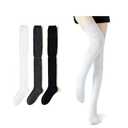 Eyleenda Women Slimming Thigh High Socks Elastic Cuff Stretchy Polyester Teen Girls Sock for Work Commute Travel Slim (White+Black+Gray)
