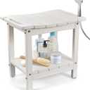 LyriFine Shower Chair for Inside Shower, 18.5 Inch HDPE Waterproof Shower Stool, Shower Chair with Shower Head Holder, 350LBS Sturdy Shower Bench for Elderly Seniors Shaving Legs, White