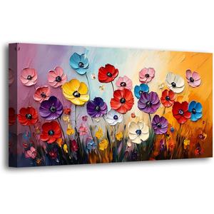 Abstract Colorful Flower Pictures Canvas Wall Art for Living room Office Bedroom Wall Decor,Yellow Pink Red Blue Purple Flowers Wall Art Print Paintings Modern Daisy Artwork Ready to Hang-20x40inch