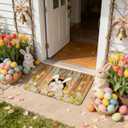 Easter Decorations, Easter Door Mat, Easter Rug, Bunny Rug, Welcome Doormat for Indoor Outdoor, Non-Slip Washable Door Mat for Spring Easter Holiday Decoration (Easter Egg Hunt)