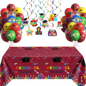 Wettarn 47 Pcs 2026 Pre School Graduation Decorations Pre k Graduation Decorations Include Kindergarten Table Cover 10 Congrats Hanging Swirl 36 Pcs Graduate Balloon for Congrats Grad Party(Burgundy)