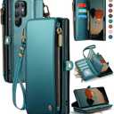 Defencase for Galaxy S25 Ultra Case Wallet with RFID Blocking Card Holder for Women Men, PU Leather Magnetic Snap Flip Wristlet Strap Zipper Wallet Phone Cases for Samsung Galaxy S25 Ultra 6.9", Green