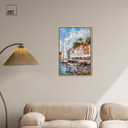 Art Remedy Docked by the Town Canvas Monet Coastal, Gold Frame, 20" x 30"