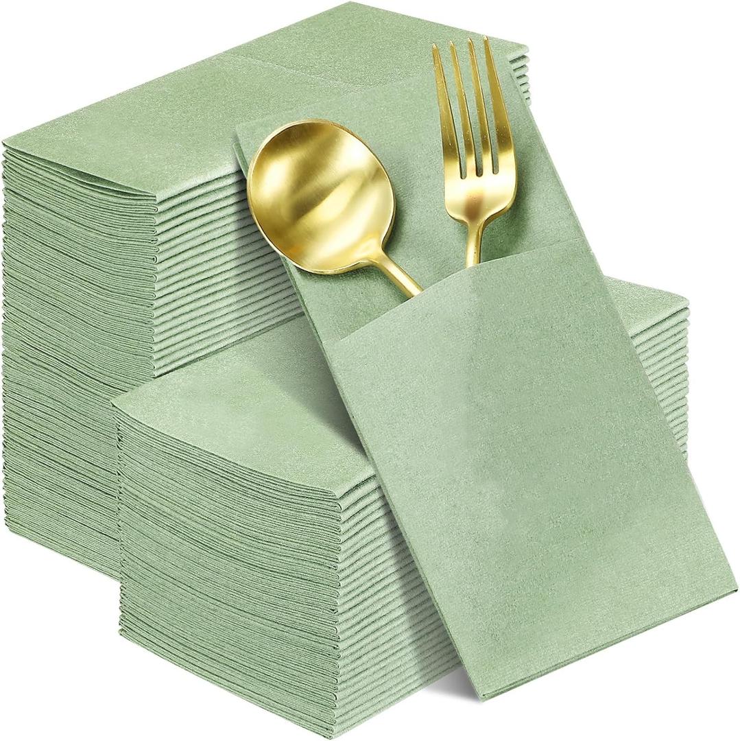 Seajan 120 Pcs Sage Green Linen Feel Napkins 2 Ply Sage Green Wedding Napkins Disposable Soft Linen Dinner Guest Hand Towels for Wedding Bridal Baby Shower Decorations Supplies