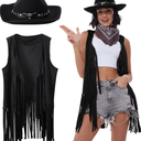 PARTTElY Outfits for Women Cowgirl Tassel Sleeveless Vest Cowboy Hat and Paisley Bandana, L