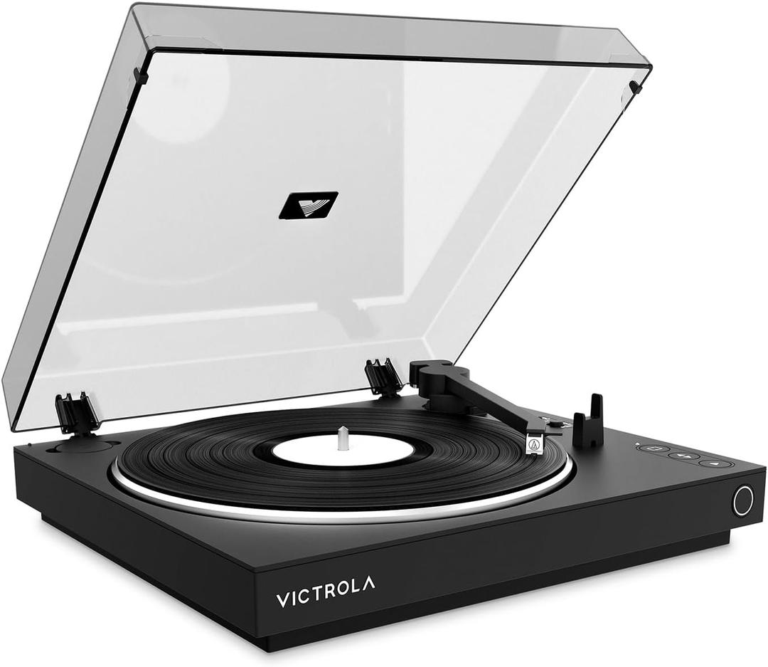 Victrola Fully Automatic Bluetooth Turntable  with Audio Technica ATN3600L Cartridge, 2-Speed Vinyl Record Player, Preamp & Aluminum Platter, Dust Cover (Black)