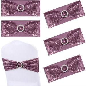 Party Chair Strap,Wedding Banquet Chair Decoration Bow Sashes Tie Ribbon,10pc/lot Gold/Silver Elastic Sequin Chair Bands Hotel Banquet Chair Decor Wedding Ceremony Party Decorative Spandex Chair Sash (Mauve)