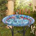 VCUTEKA Mosaic Bird Bath, Glass Birdbath Detachable with Metal Standing for Outdoor Patio Garden Backyard Dcor