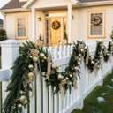 6ft Christmas Norfolk Pine Garland with Light Realistic Prelit Christmas Garland with Bow Berry Stem Ball Real Touch Greenery Garlands for Mantle Fireplace Table Home Decor(Gold)