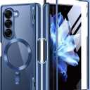 BERFY Upgraded Magnetic for Z Fold 6 Case with S Pen Holder, Compatible with Magsafe,[Built-in Screen Protector & Hinge Protection] Full-Body Plating Slim Phone Case for Samsung Galaxy Z Fold 6, Blue