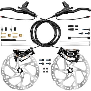 E-Bike Hydraulic Disc Brake Set 4-Pistons/2-Pistons, 2-PIN/3-PIN Pre-Bled with Mineral Oil Brakes KitFront and Rear Set180mm 2.3mm Thick Rotors (Black/2-Pistons/2-PIN/F1000mm*R1850mm)