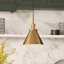 2 x Henn&Hart 8" Industrial Pendant Light Fixture with Gold Metal Cone Shade for Kitchen Island, Dining Room or Game Room, Gold
