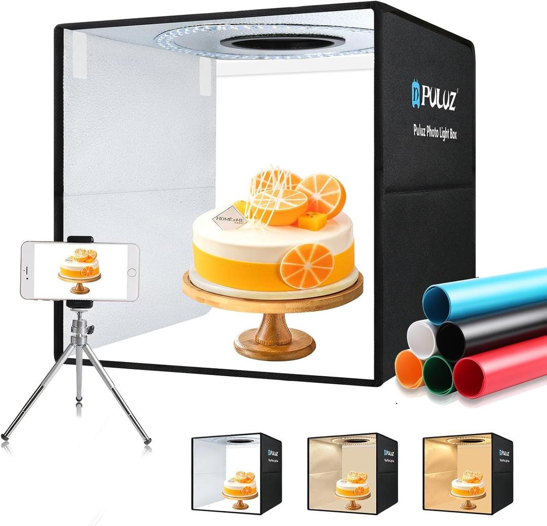 Portable Photo Studio Light Box, 16"x16"x16" Photo Studio Light Box Photography, 3-Color Dimmable Folding Shooting Tent with 160 LEDs (CRI>90) & 6 PVC Backdrops for Toys/Jewelry/Watches/Cosmetics