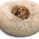 Best Friends by Sheri Original Calming Donut Dog and Cat Bed, Shag Faux Fur, Taupe, Small (23in x 23in) - Helps Provide Anxiety Relief for Pets