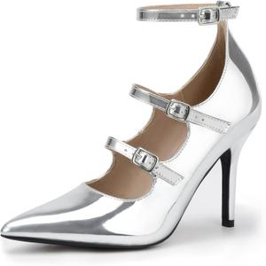 IDIFU IN4 Women's Pumps High Heels Dress Shoes for Women Closed Toe Strappy Heels Wedding Comfortable Dressy Formal Stiletto Ankle Strap Pointed Toe Three Strap Heels Pump Shoes (6.5)