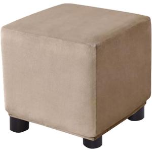 Ottoman Cover Square Velvet Storage Ottoman Slipcovers Thick Stretch Footrest Foot Stool Covers Protector with Elastic Band(Small-Camel)