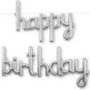 HOUSE OF PARTY Happy Birthday Balloon - 18 inch | Silver Mylar Cursive Foil Birthday Balloons Banner, Silver Party Decorations for Men, Women