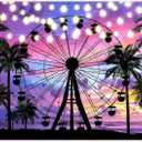 7x5ft Summer Seaside Ferris Wheel Backdrop Sunset Tropical Palm Tree Sparkling Lights Photography Background Festival Party Decorations Photo Props