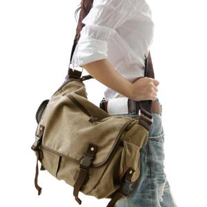[Upgraded] Vintage Canvas Messenger Bag Large Book Laptop Shoulder Bag Women Men New (Beige)