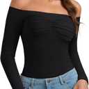 PINKMSTYLE Womens Off Shoulder Long Sleeve Top Fall Going Out Tops for Date Night Club Concert Outfits (Large, Black)