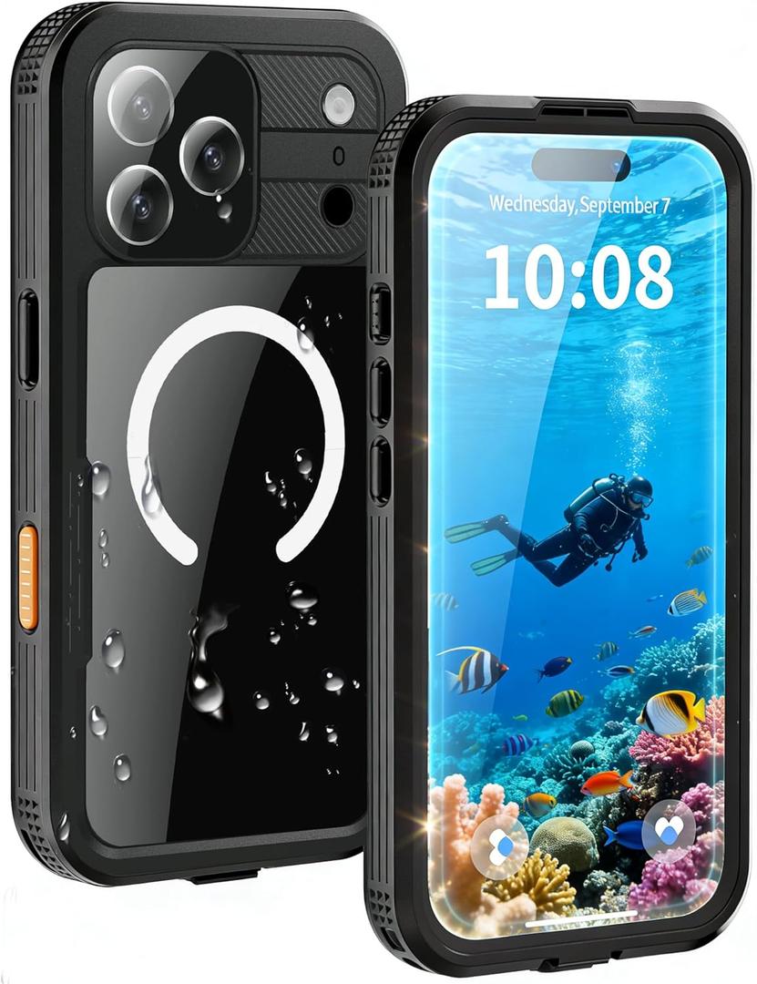 for iPhone 17 Pro Max Case - Compatible with MagSafe - IP68 Waterproof & Dustproof, 10FT Military-Grade Drop Proof - Built-in Screen Protector & Full-Body Rugged Cover, 6.9 Inch - Black