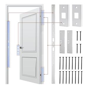 46" Jamb Repair Kit for Interior Doors,Door Reinforcement,Frame & Hinges Door Lock Security, Anti Kick in Heavy Duty Striker Plate Kit for Door Jamb Frame (White) Ultimate Door Protection