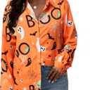 Halloween Shirt Women Hocus Pocus Shirt Halloween Witch Tee Pumpkin Graphic Shirt Long Sleeve Button Down Blouse (X-Large, Yellow)