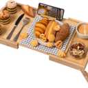 Lavievert Expandable & Height Adjustable Bed Tray Table with 360 Rotating Phone Holder, Bamboo Breakfast Food Serving Tray, Portable Laptop Desk Snack Platter with Handles & Foldable Legs for Bedroom