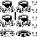 Youxmoto Chrome ABS 33 mm Thread-On Dome Axle Cover Combo Kit, 2 Front and 4 Rear with Removable Hub Caps and Lug Nut Covers for Semi Truck