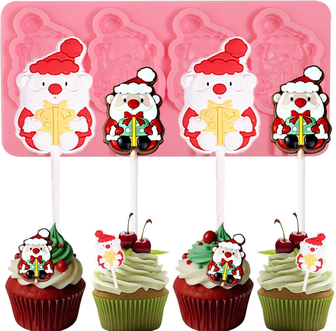 2 x 1 Pcs Christmas Candy Mold, Santa Claus Chocolate Fondant Mold, Reusable Kitchen Baking Supplies for Cake Decoration Cupcake Topping Flower Paste Cookie Mousse Sugar Craft DIY Clay Resin