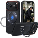 Case for iPhone 17 Pro Max: 360 Spin Magnetic Stand, Camera Protection (Compatible with MagSafe) [18FT Military Protection] Shockproof Matte Translucent Phone Cover for iPhone 17 Pro Max 6.9", Black