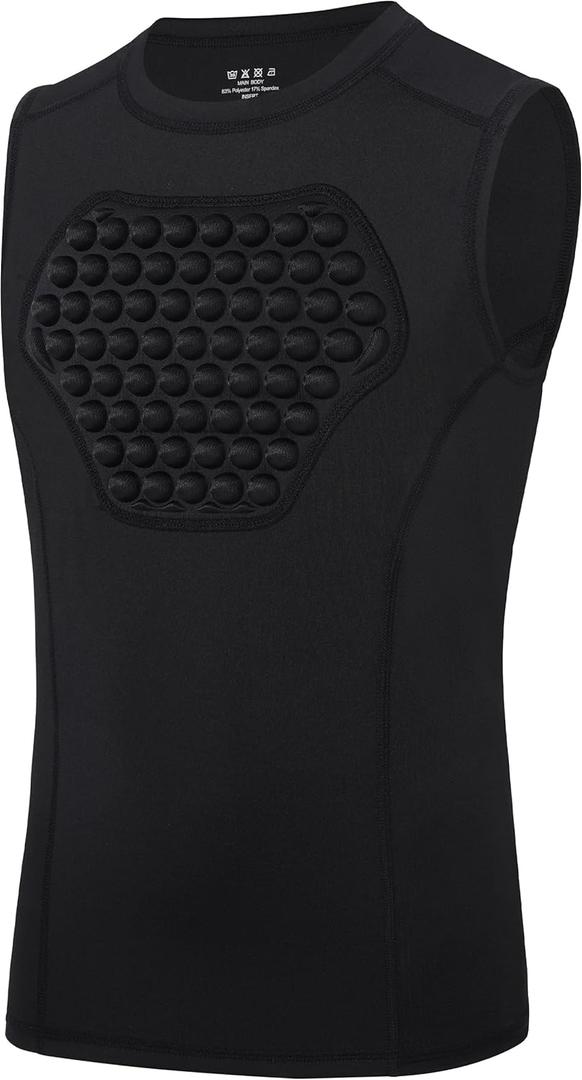 Roadbox Youth Baseball Chest Protector, Heart Guard Sternum Protection Padded Compression Shirt Softball Football Lacrosse (Medium, Black)